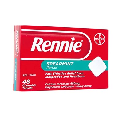 Rennie Indigestion and Heartburn Relief Spearmint 48 Chewable Tablets