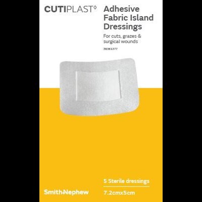 Cutiplast Adhesive Fabric Island Dressings 7.2cm x 5cm 5 Pack