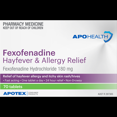 ApoHealth Fexofenadine Hayfever & Allergy Relief (fexofenadine hydrochloride) 180mg Tablets 70
