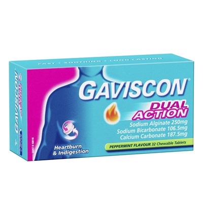 Gaviscon Dual Action Peppermint 32 Chewable Tablets