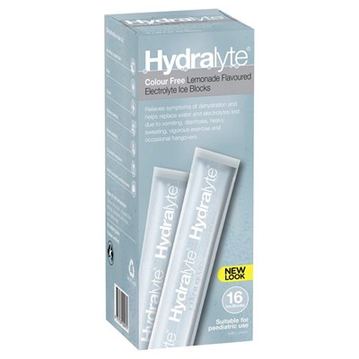 Hydralyte Electrolyte Ice Blocks Colour free Lemonade 16 Pack