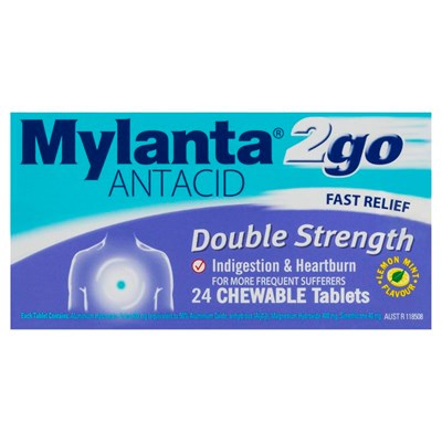 Mylanta 2 Go Double Strength 24 Chewable Tablets