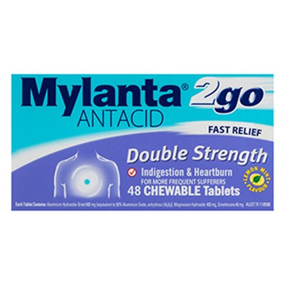 Mylanta 2 Go Double Strength 48 Chewable Tablets