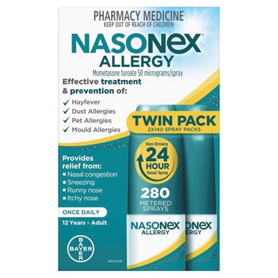 Nasonex Allergy (mometasone furoate) 50mcg Spray 2 x 140 Twin Pack