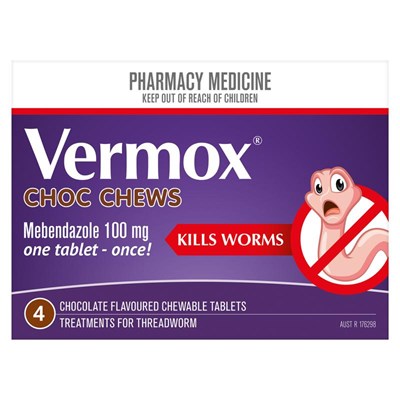 Vermox Worming Treatment Chocolate Chews 4 Tablets