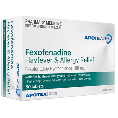 ApoHealth Fexofenadine Hayfever & Allergy Relief (fexofenadine hydrochloride) 180mg Tablets 50