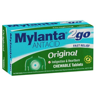 Mylanta 2Go Antacid Original Tablets Lemon Mint 100 Pack