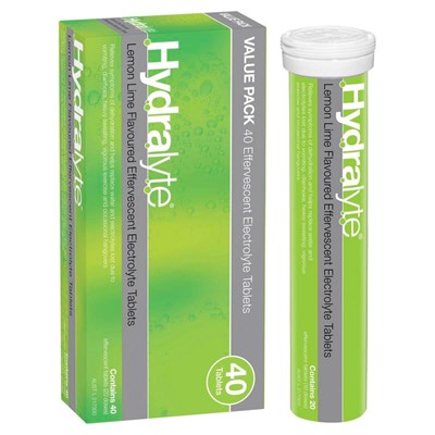 Hydralyte Lemon Lime Flavoured Effervescent Electrolyte Tablets 40 Pack